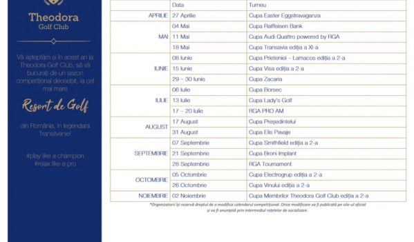 Calendarul competitional Theodora Golf Club 2019 Calendarul competitional Theodora Golf Club 2019